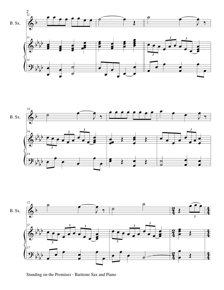 STANDING ON THE PROMISES (Baritone Sax/Piano and Baritone Sax Part) Baritone Saxophone scores gallery preview page 3