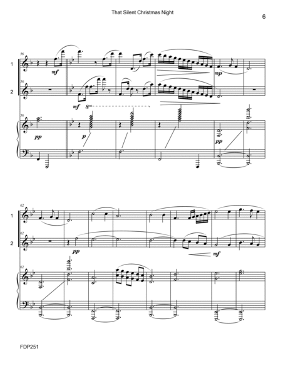 THAT SILENT CHRISTMAS NIGHT medley - FLUTE DUET (or Flute & Violin) with Piano Flute scores gallery preview page 6