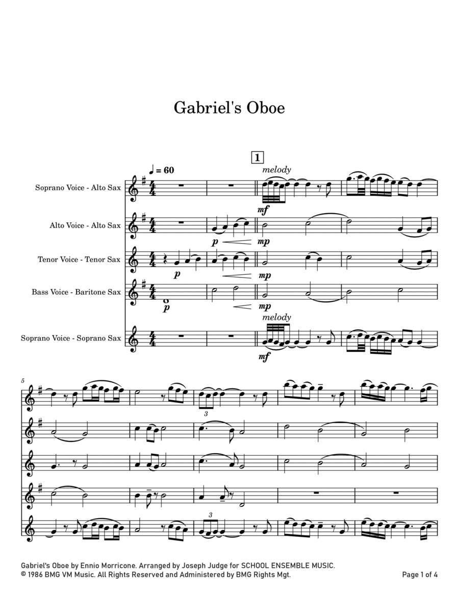 Gabriel's Oboe Woodwind Ensemble scores gallery preview page 1