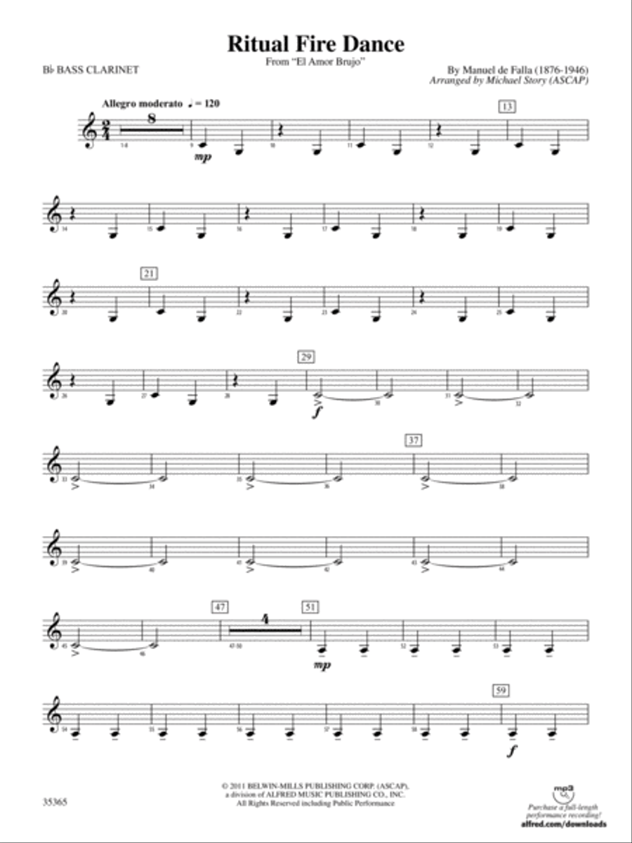 Ritual Fire Dance (From El Amor Brujo): B-flat Bass Clarinet Concert Band scores gallery preview page 1