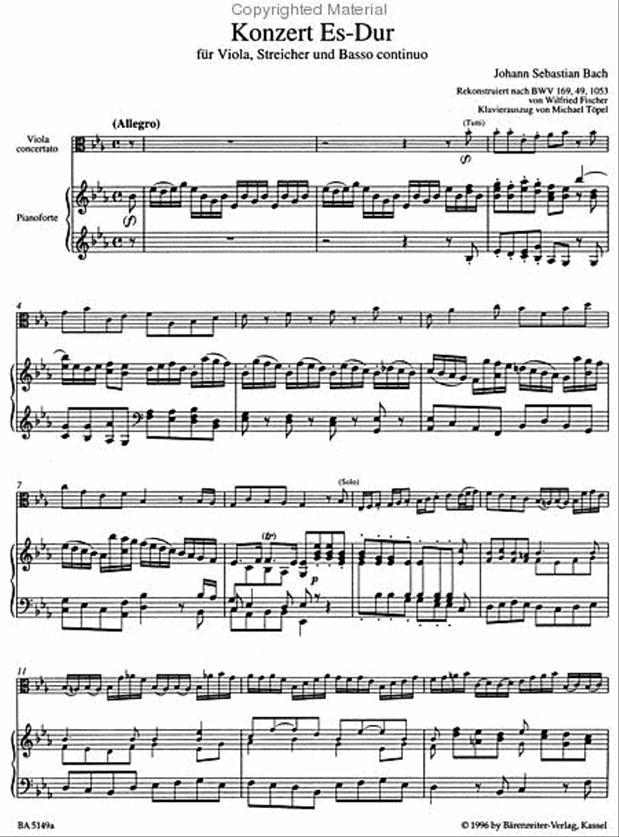 Concerto for Viola, Strings and Basso continuo E flat major Piano scores gallery preview page 3