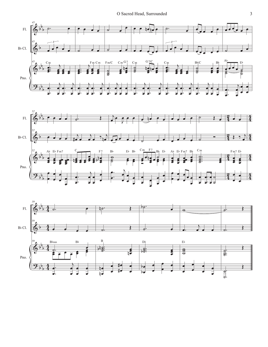 O Sacred Head, Surrounded (Duet for Flute and Bb-Clarinet) Woodwind Duet scores gallery preview page 3
