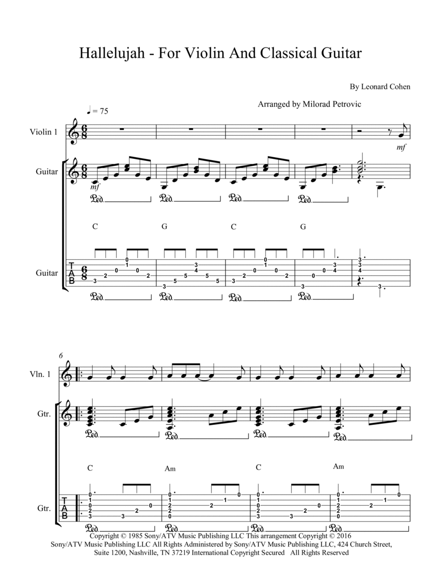 Hallelujah Violin Solo scores gallery preview page 1
