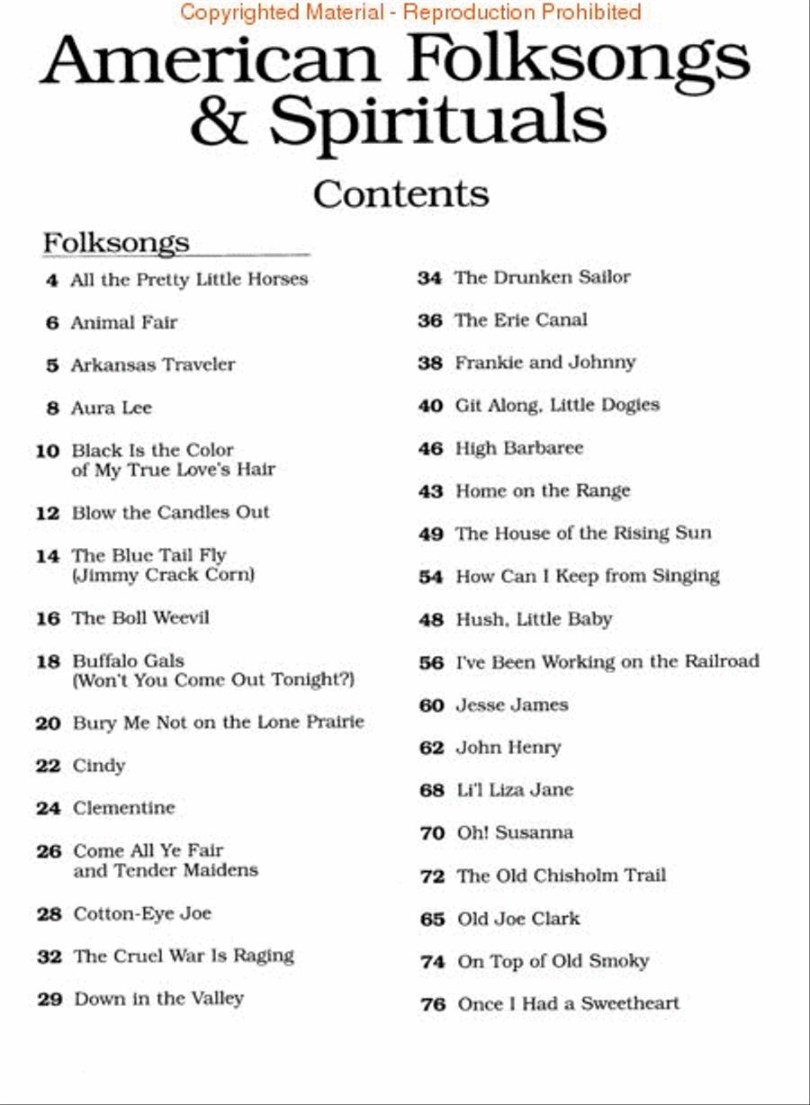American Folksongs & Spirituals Piano, Vocal, Guitar scores gallery preview page 2