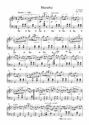 Chopin - Mazurka Op. 7 No.1 for piano solo