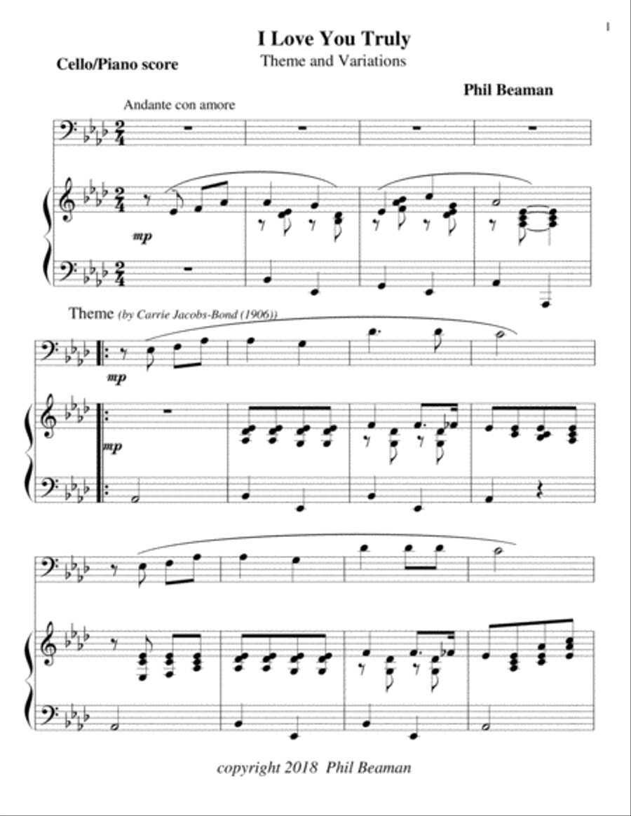 I Love You Truly-cello/piano Piano scores gallery preview page 1