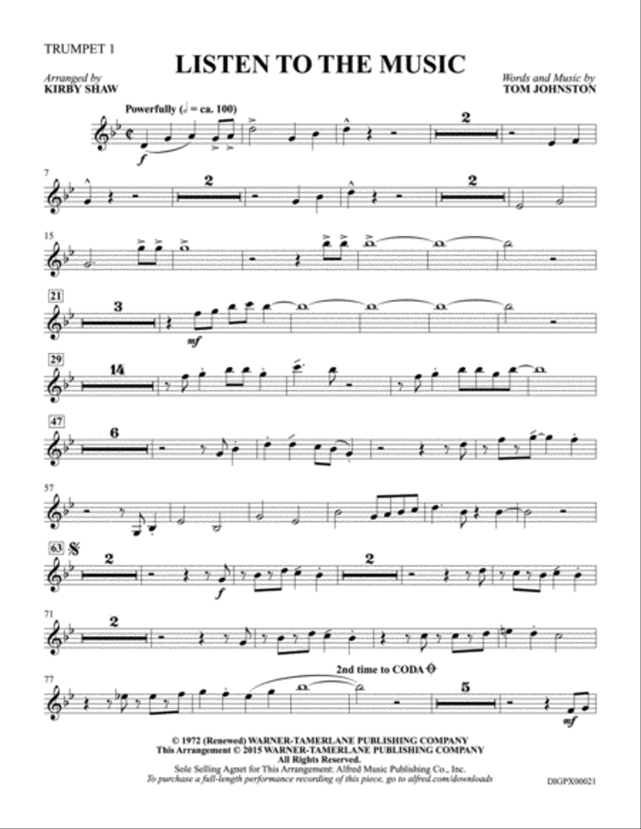 Listen to the Music: Trumpet 1 Trumpet scores gallery preview page 1