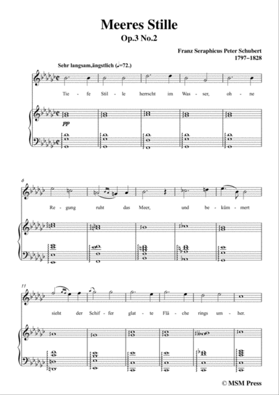 Schubert-Meeres Stille,Op.3 No.2,in G flat Major,for Voice&Piano Voice scores gallery preview page 3