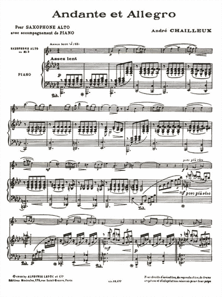 Andante Et Allegro Pour Saxophone Alto Et Piano