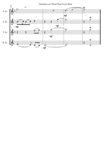 Variations on I Need Thee Every Hour for Saxophone quartet image number null