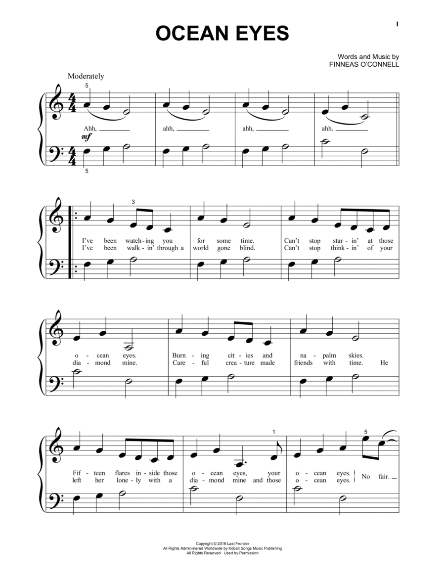 ocean eyes Piano Solo scores gallery preview page 1