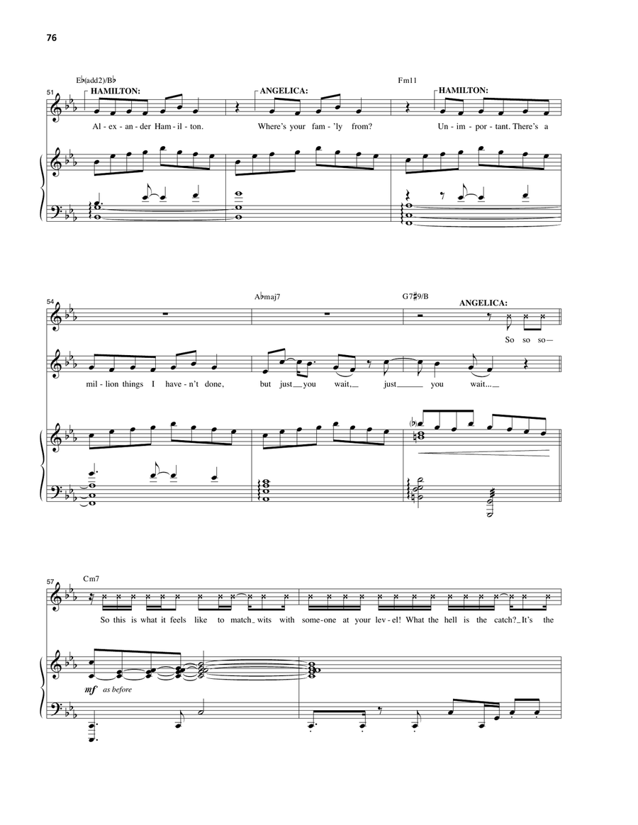 Satisfied (from Hamilton) Piano, Vocal scores gallery preview page 6