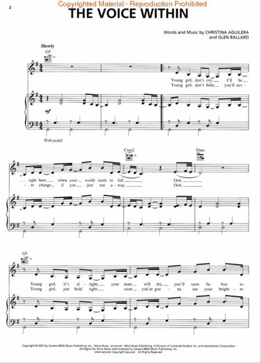 The Voice Within Piano, Vocal, Guitar scores gallery preview page 2