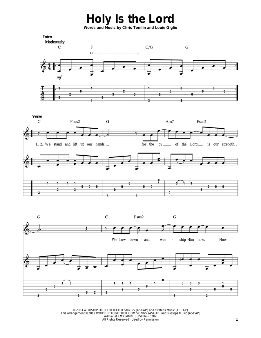 Holy Is The Lord Guitar Solo scores gallery preview page 1