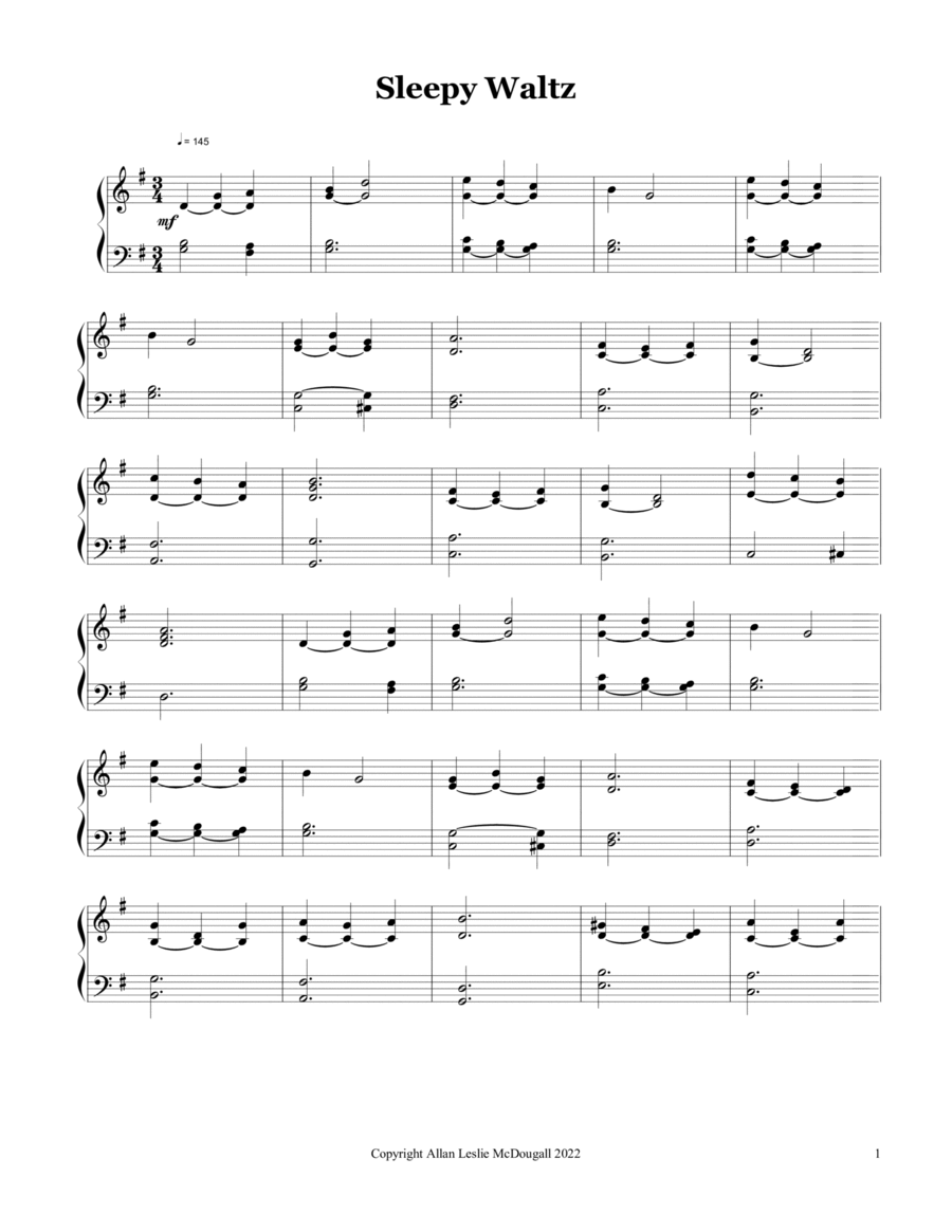 Sleepy Waltz Sleepy Waltz Easy Piano scores gallery preview page 1