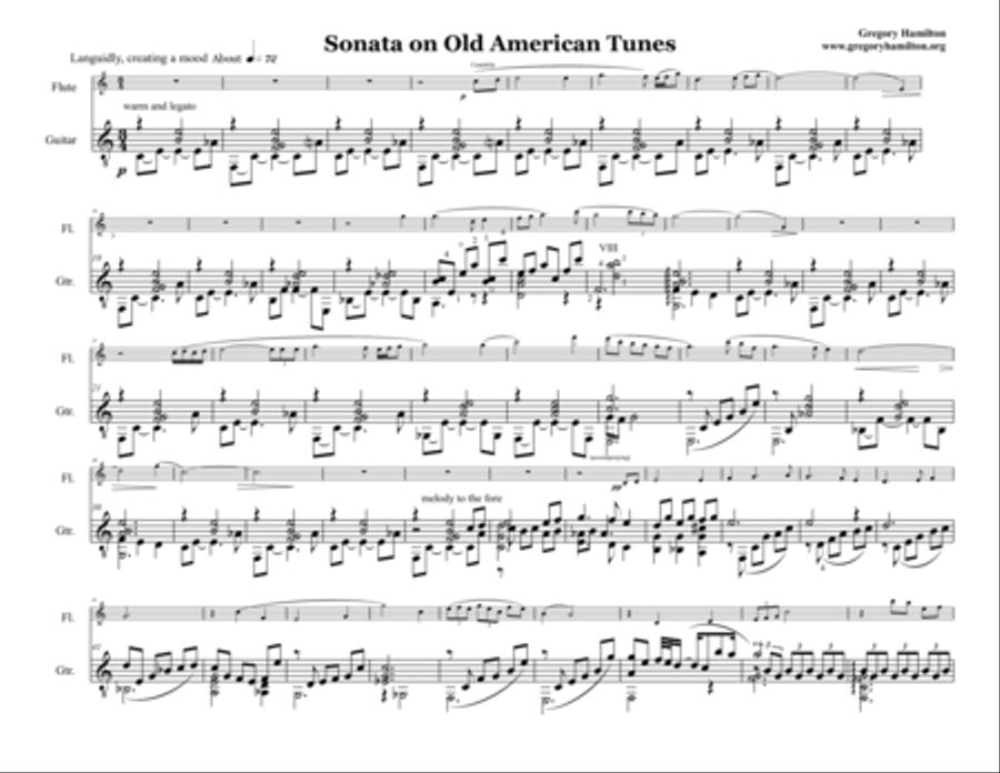 Sonata on Old American Tunes - for Flute and Guitar - Movement I Flute scores gallery preview page 1