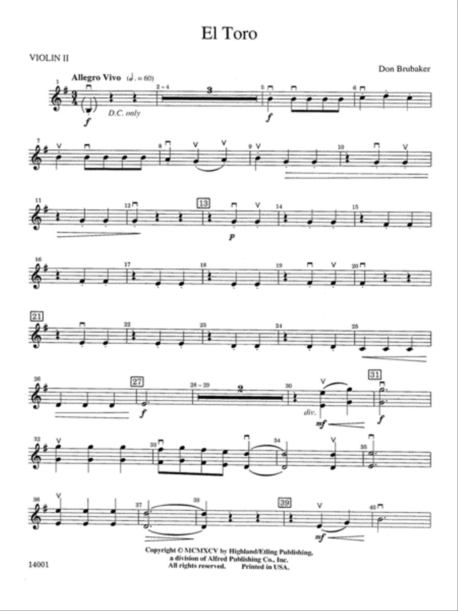 El Toro: 2nd Violin String Orchestra scores gallery preview page 1