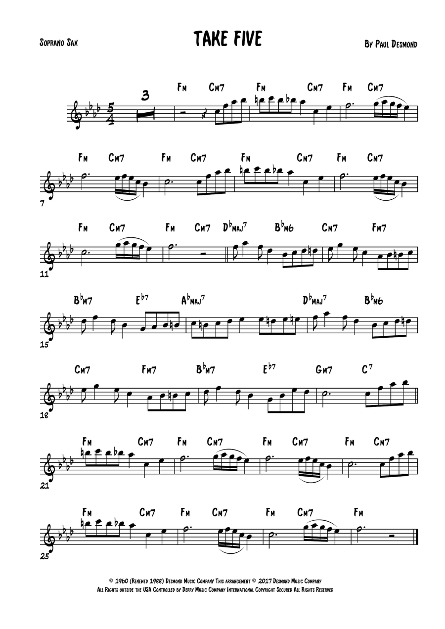 Take Five Soprano Saxophone scores gallery preview page 1