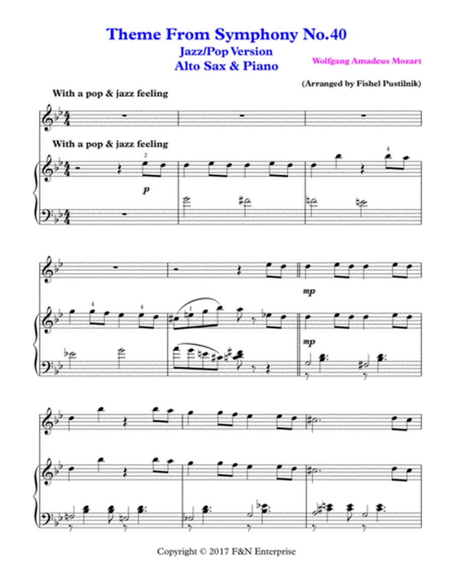 "Theme From Symphony No.40"-Piano Background for Alto Sax and Piano image number null