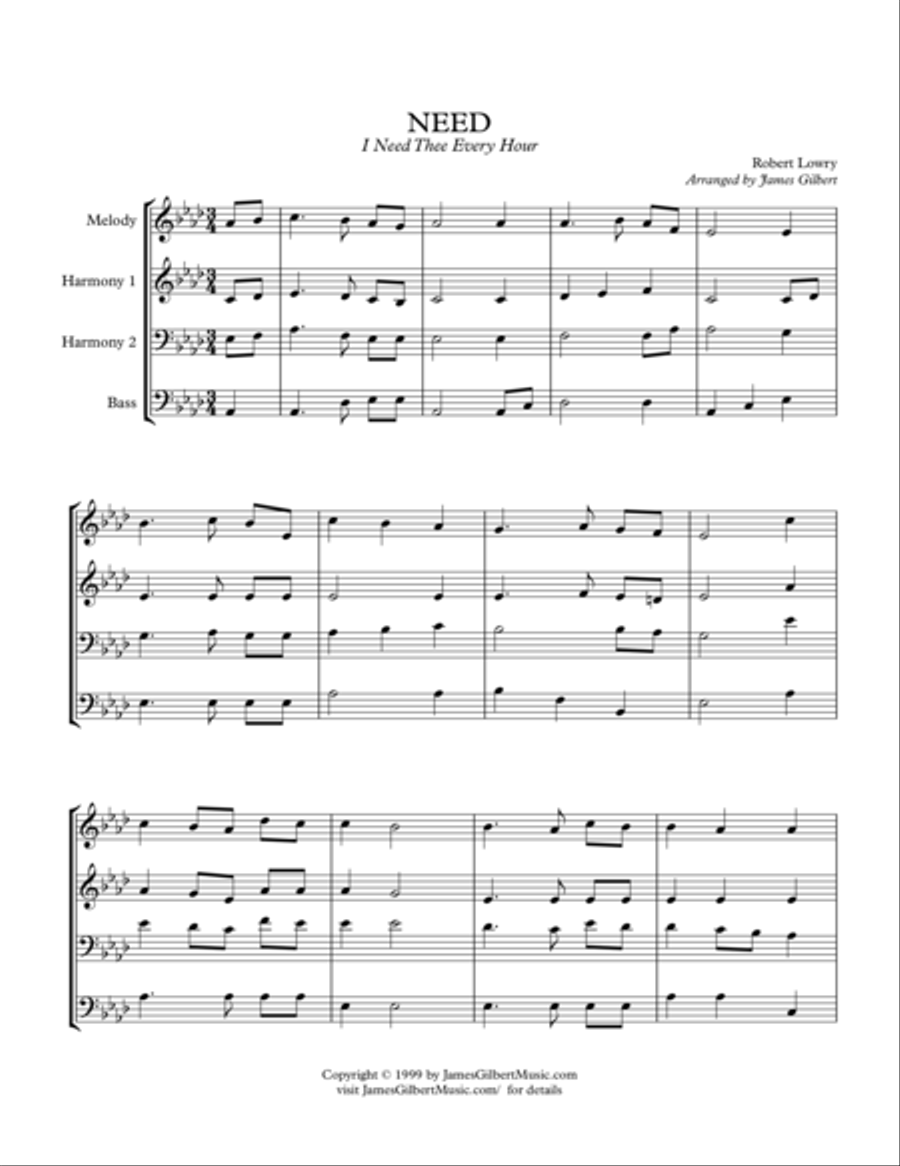 NEED (I Need Thee Every Hour) Small Ensemble scores gallery preview page 1