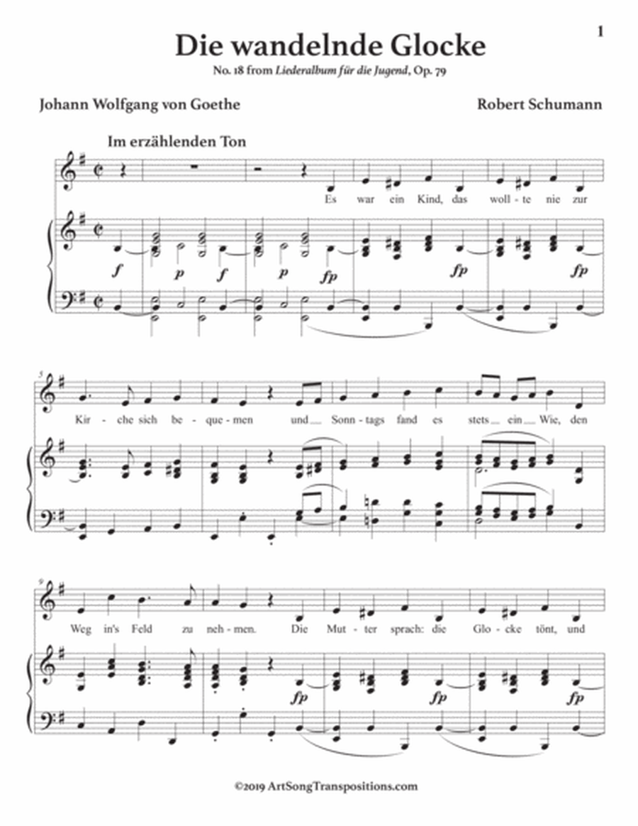 SCHUMANN: Die wandelnde Glocke, Op. 79 no. 18 (transposed to E minor)