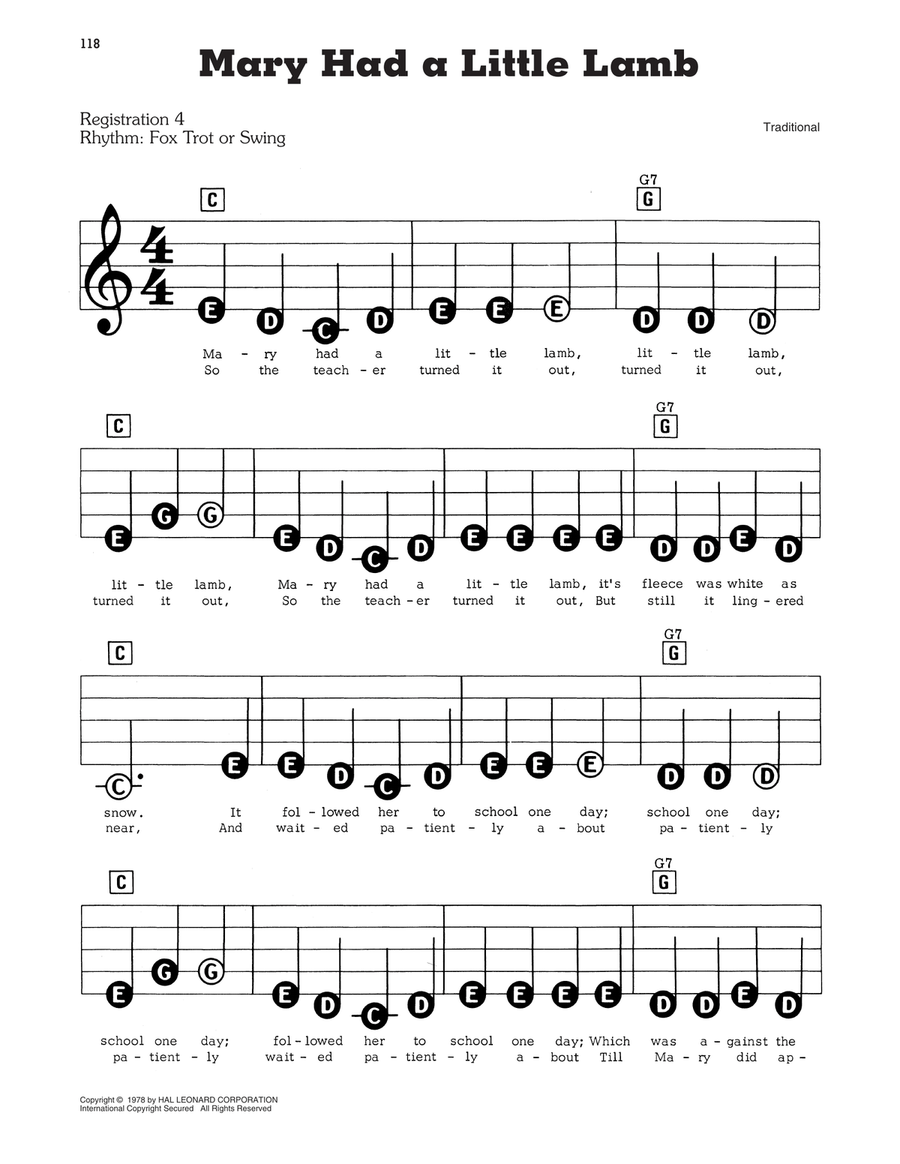 Mary Had A Little Lamb Mary Had A Little Lamb Electronic Keyboard scores gallery preview page 1