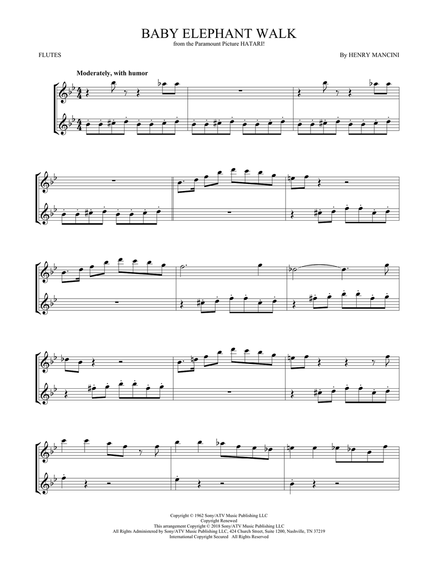 Baby Elephant Walk Baby Elephant Walk Flute Duet scores gallery preview page 1