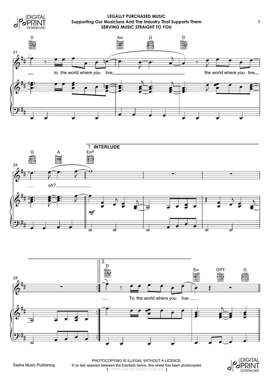 World Where You Live World Where You Live Piano, Vocal, Guitar scores gallery preview page 3