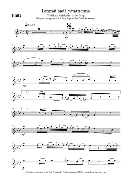 Lammā badā yatathanna - Flute & piano arrangement Flute Solo - Digital Sheet Music