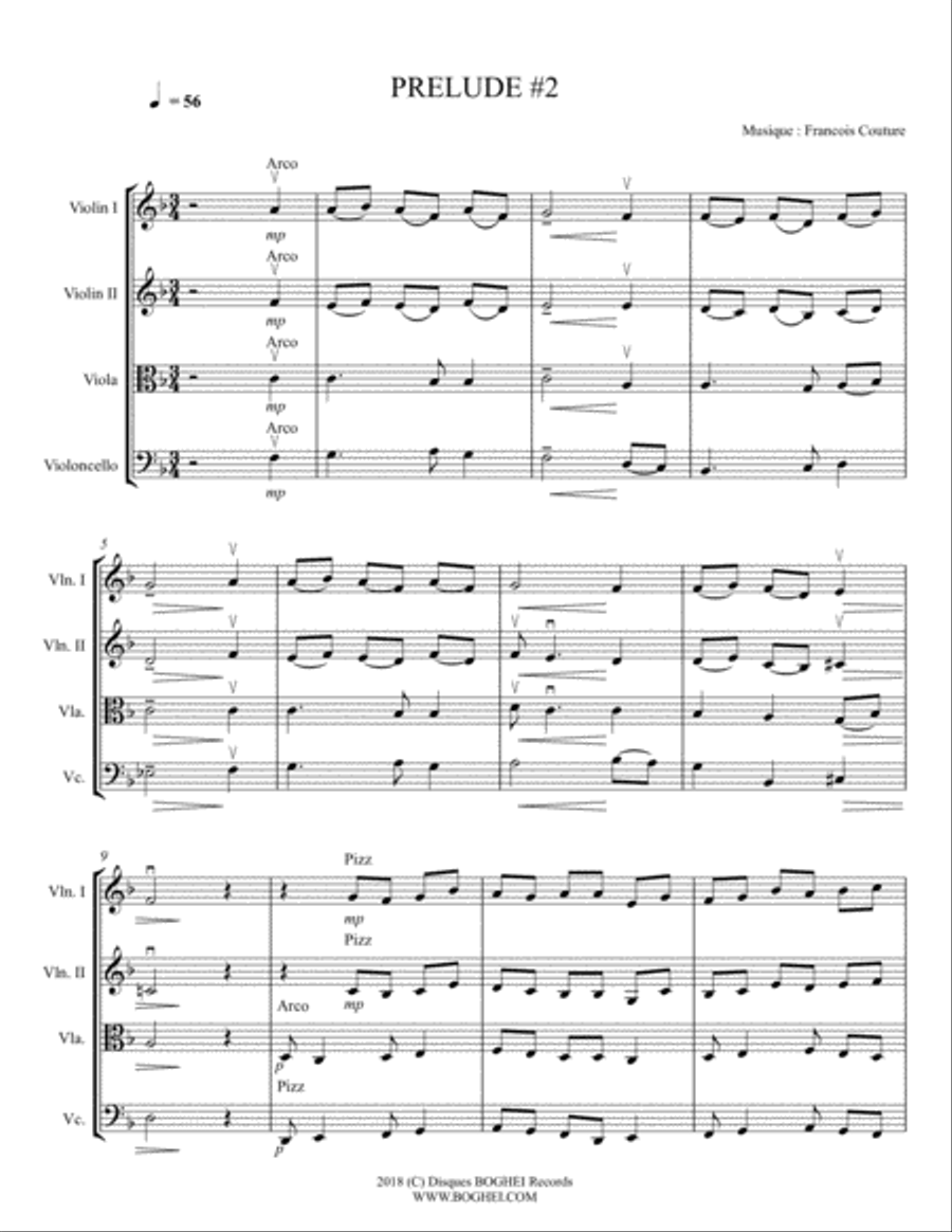 PRÉLUDE #2 - Quand on n'a que la vie String Quartet scores gallery preview page 1