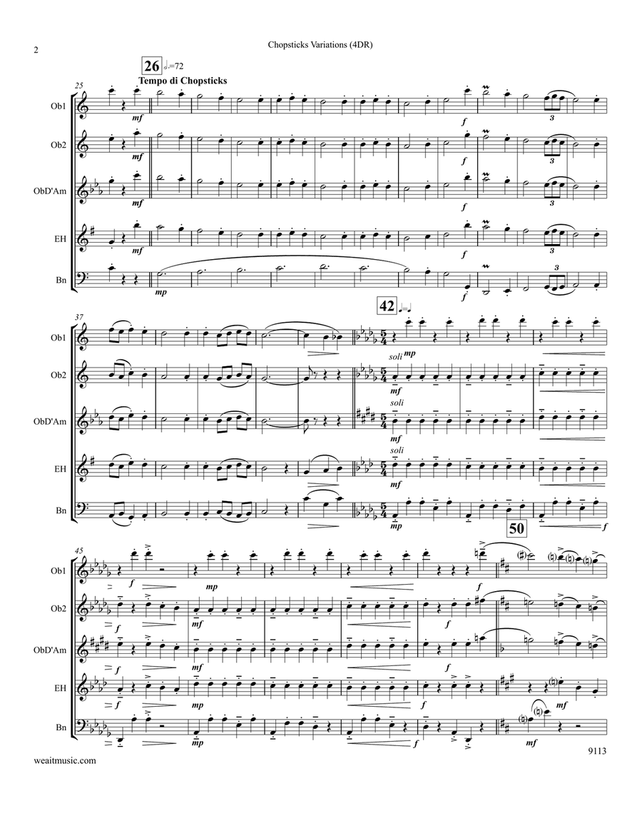 Chopsticks Variations for 4 double reeds (4'36) Woodwind Quartet scores gallery preview page 2
