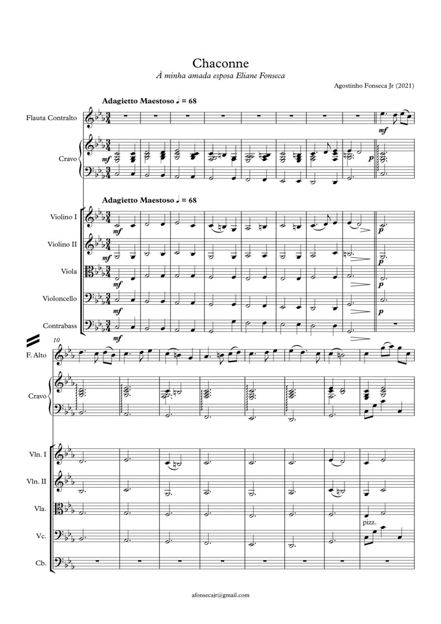 Chaconne - Recorder Alto Solo, Harpsichord and Strings Recorder scores gallery preview page 1