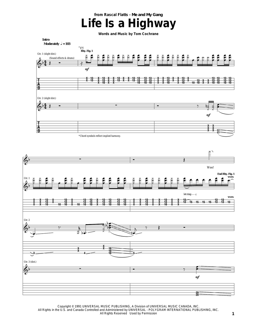 Life Is A Highway (from Cars) Acoustic Guitar scores gallery preview page 1
