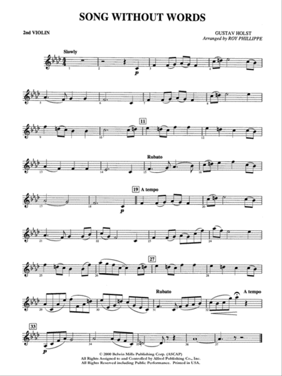 Song without Words: 2nd Violin Full Orchestra scores gallery preview page 1