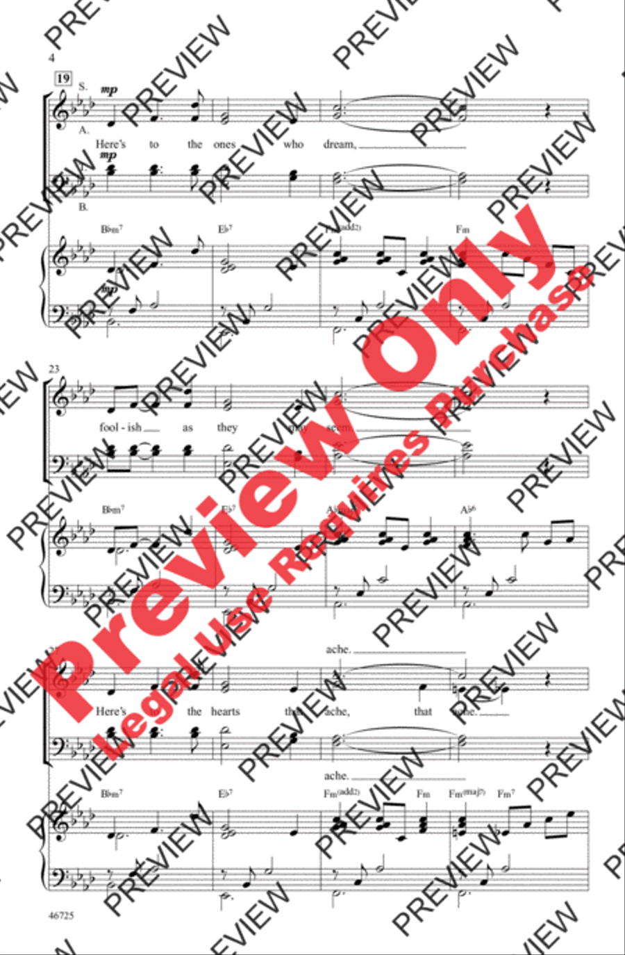 Audition (The Fools Who Dream) 4-Part scores gallery preview page 4