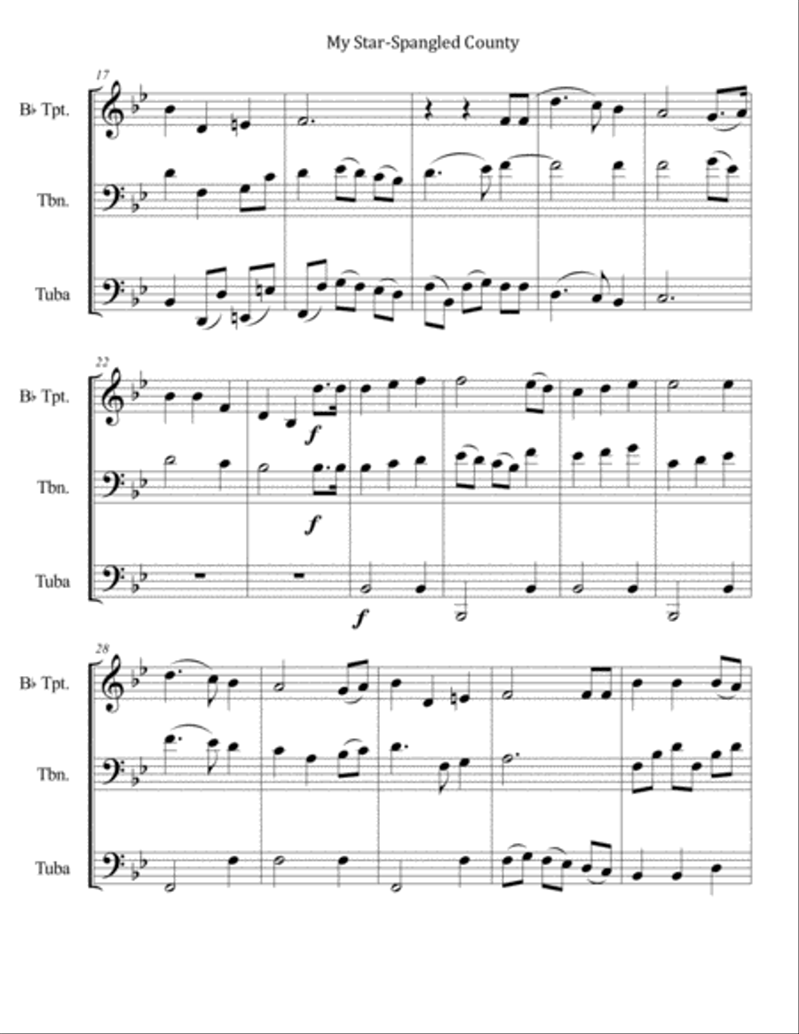 My Star-Spangled Country (National Anthem & My Country 'Tis of Thee) for Brass Trio (Trumpet, Trombo Brass Trio scores gallery preview page 2