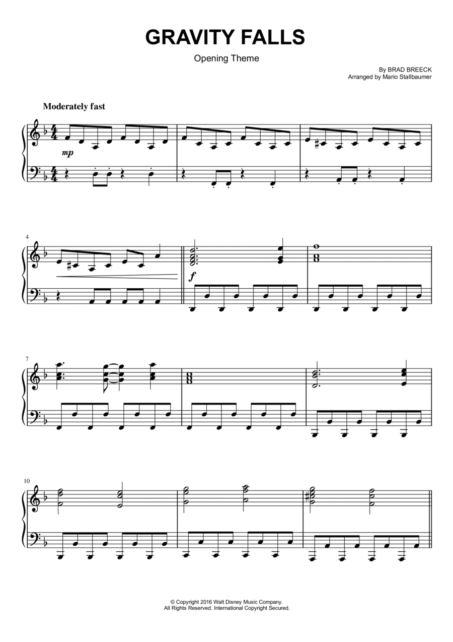 Gravity Falls (main Theme) Piano Solo scores gallery preview page 1