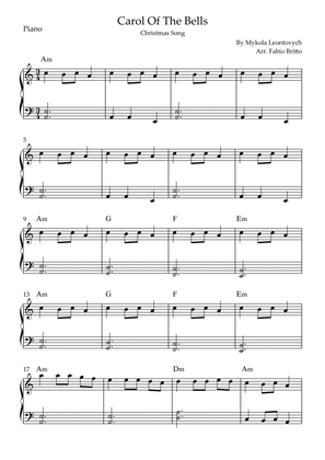 Carol Of The Bells (Christmas Song) for Easy Piano Solo with Chords (C/Am)