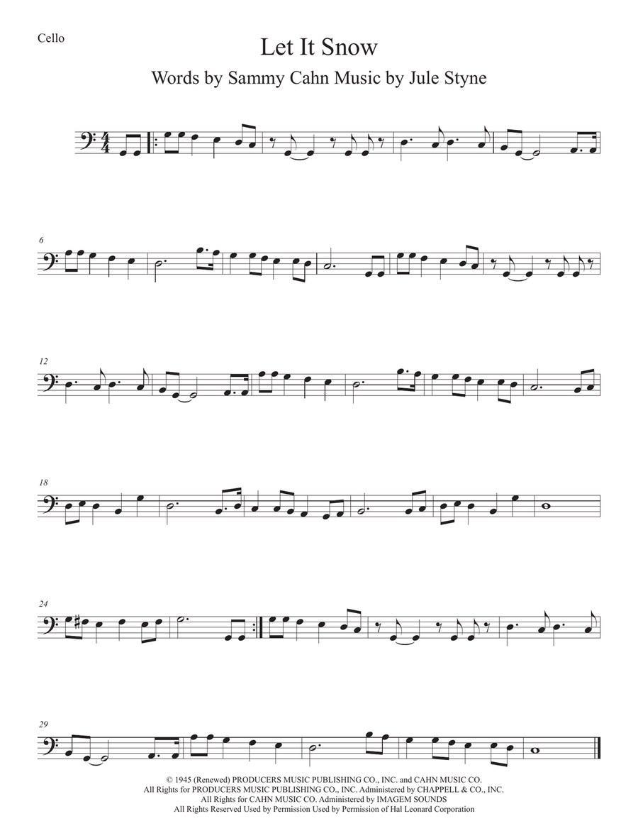 Let It Snow! Let It Snow! Let It Snow! Let It Snow! Let It Snow! Let It Snow! Cello Solo scores gallery preview page 1