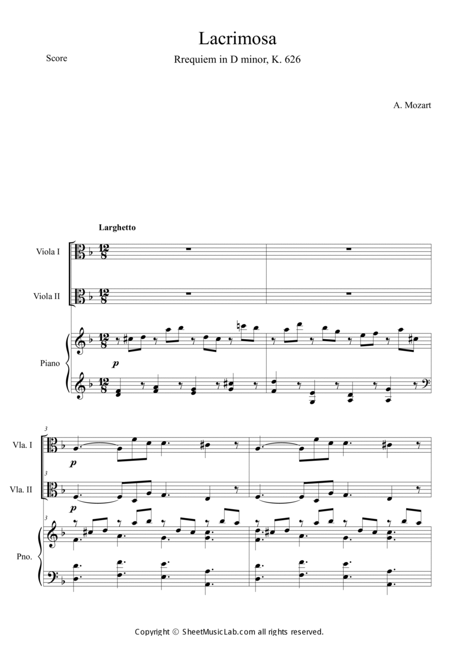 Mozart: Requiem K.626 6.Lacrimosa Viola scores gallery preview page 1