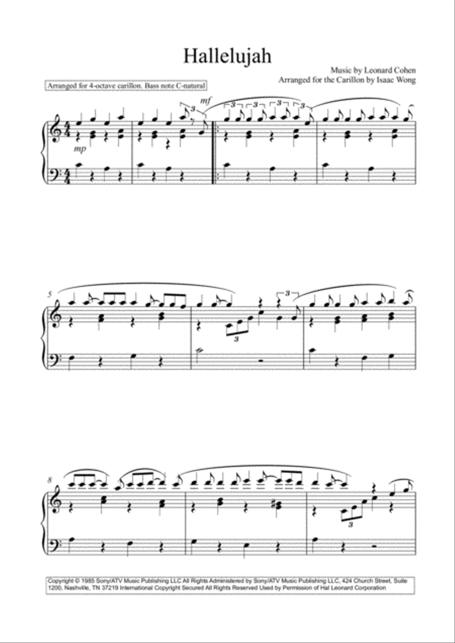 Hallelujah Glockenspiel scores gallery preview page 1