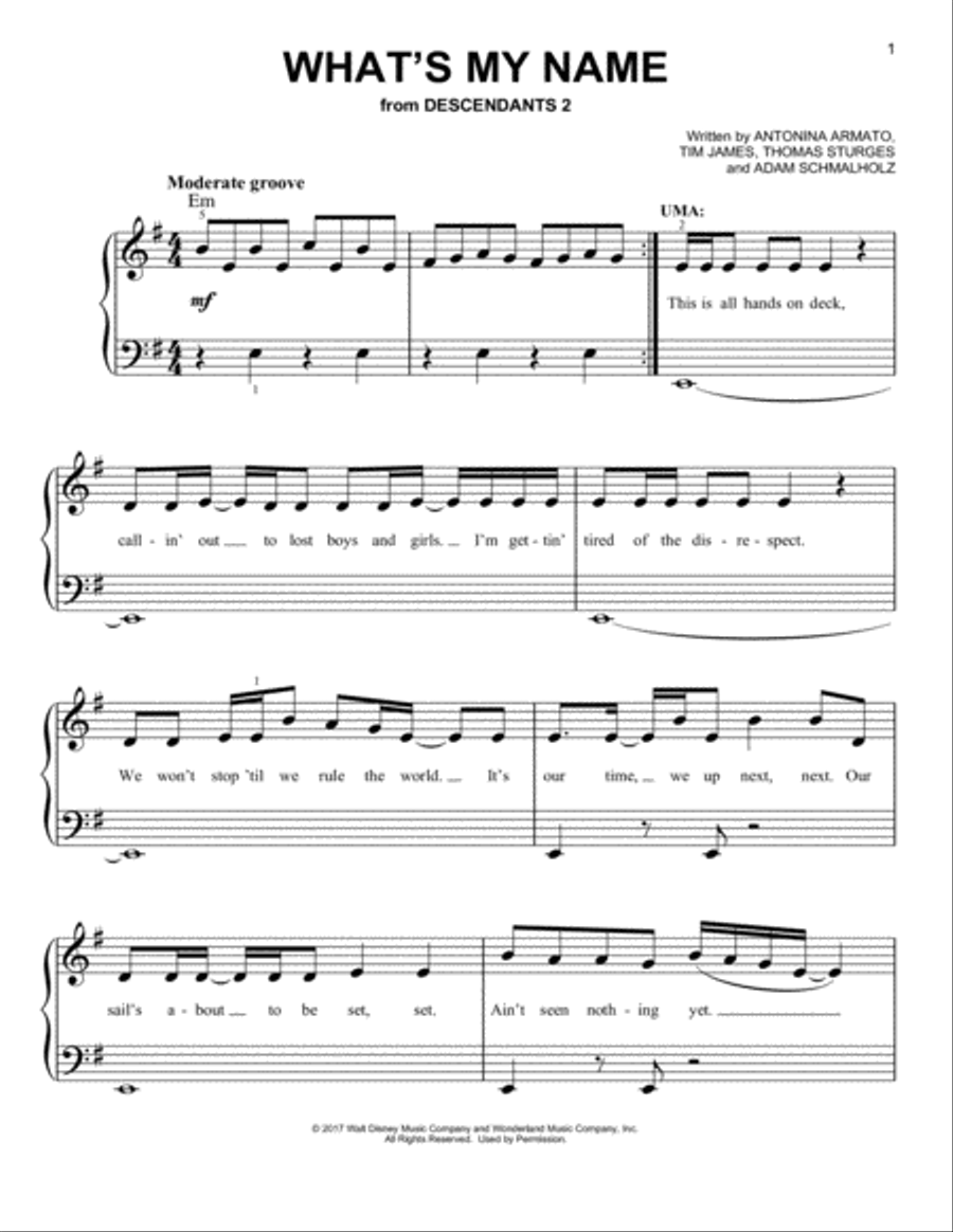 What's My Name (from Disney's Descendants 2) Easy Piano scores gallery preview page 1