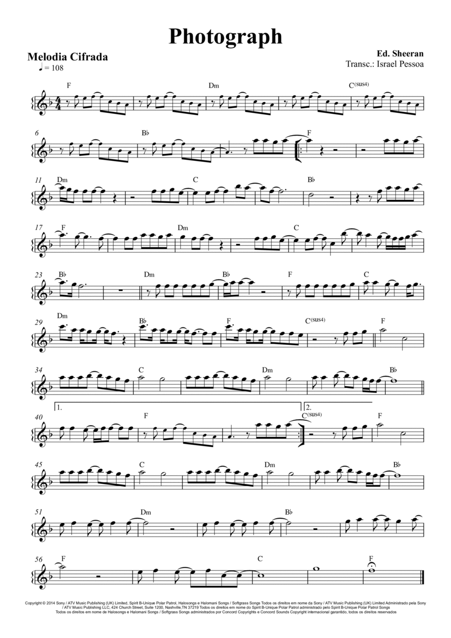 Photograph Piano, Vocal, Guitar scores gallery preview page 1