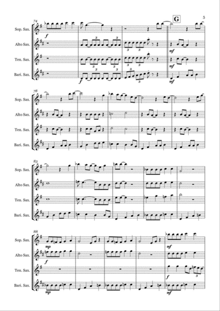 Crazy Little Thing Called Love Saxophone Quartet scores gallery preview page 5