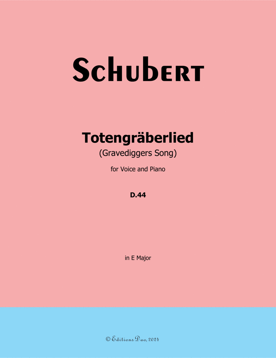 Totengraberlied, by Schubert, D.44, in E Major Voice scores gallery preview page 1