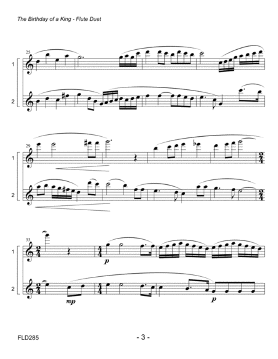 THE BIRTHDAY OF A KING - unaccompanied FLUTE DUET Flute Duet scores gallery preview page 3