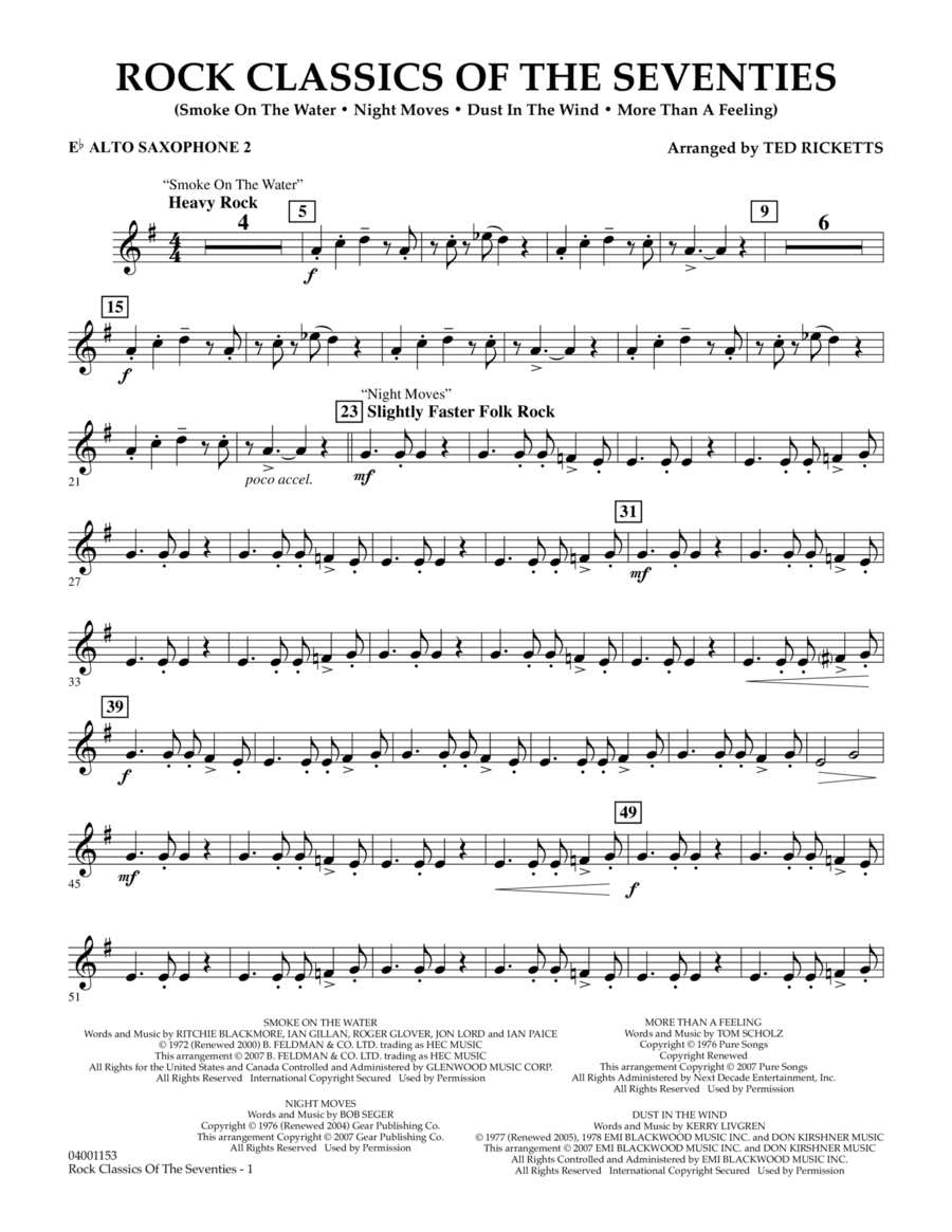 Rock Classics Of The Seventies - Eb Alto Saxophone 2 Concert Band scores gallery preview page 1