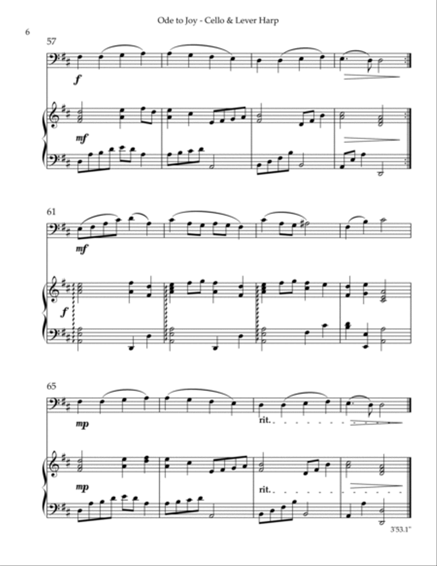Ode to Joy, Duet for Cello & Lever Harp String Duet scores gallery preview page 6