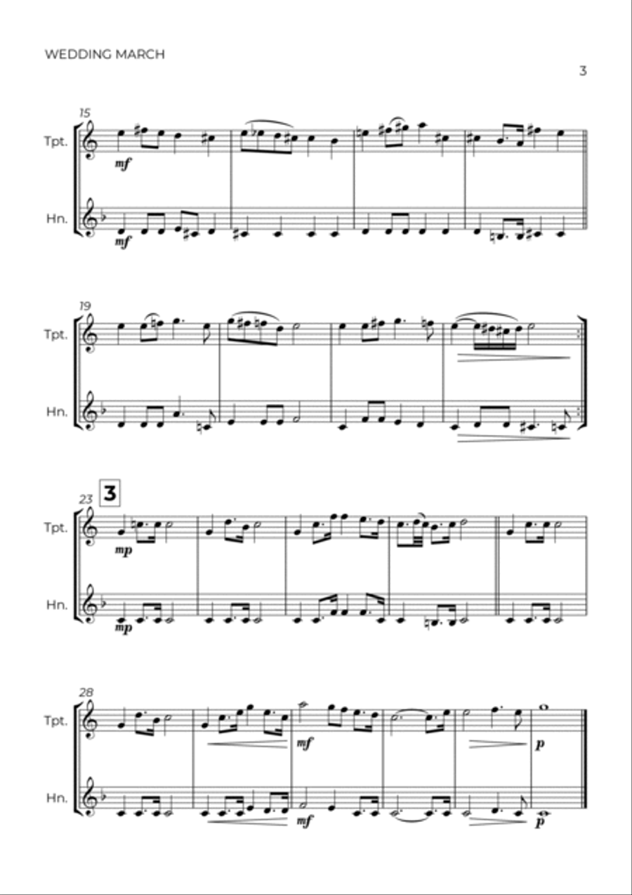 WEDDING MARCH - RICHARD WAGNER - TRUMPET & HORN Brass Duet scores gallery preview page 3