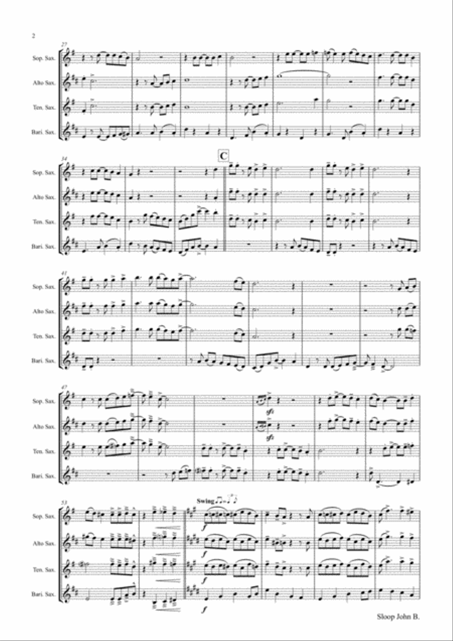 Sloop John B. - Caribian Folk Song - Saxophone Quartet Saxophone Quartet scores gallery preview page 2